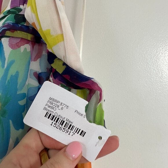 PatBO Bloom Cutout Flare Maxi Dress Halter Neck Back Tie Multicolor Print Size 6 - Picture 8 of 15